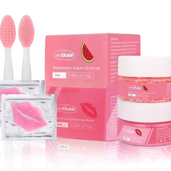 Natural Sugar Scrub Watermelon Hydrating Lip Sleeping Mask 4 in 1 Lip Care Set - Picture 1 of 9